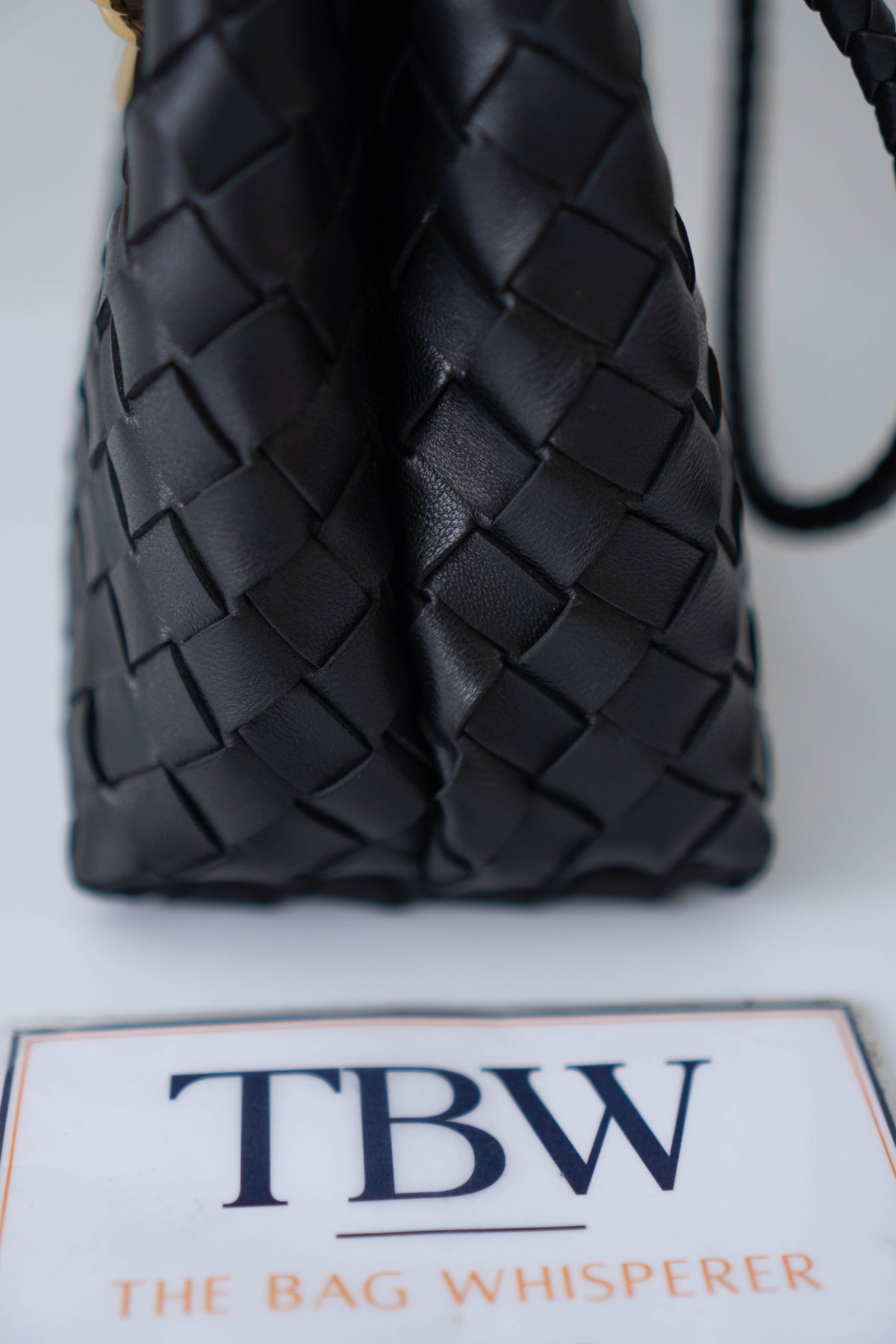 Andiamo Small Bag – Black Intrecciato Nappa Leather in Gold Hardware