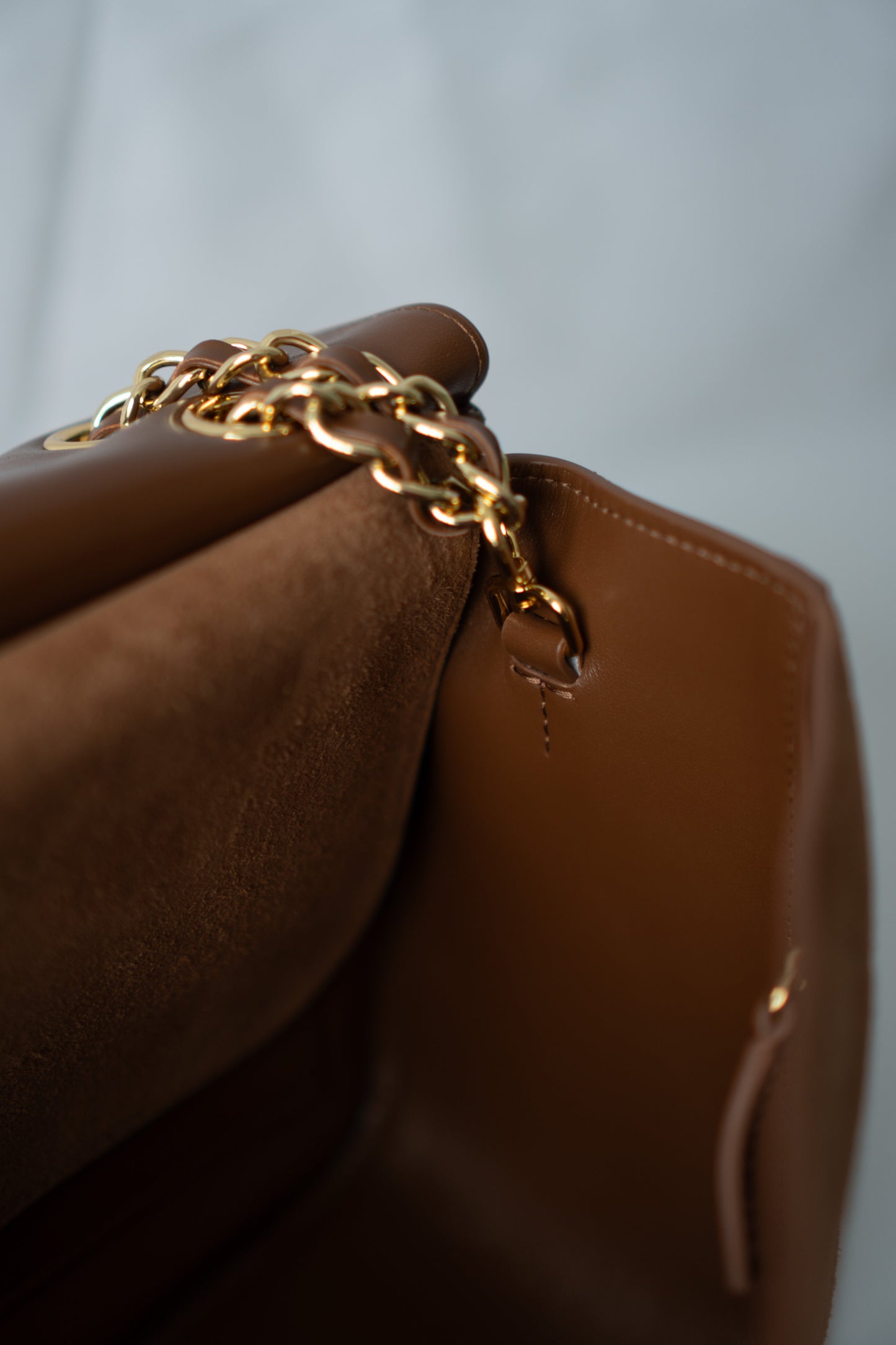 Quilted Maxi Flap Bag – Camel Suede with Gold Hardware