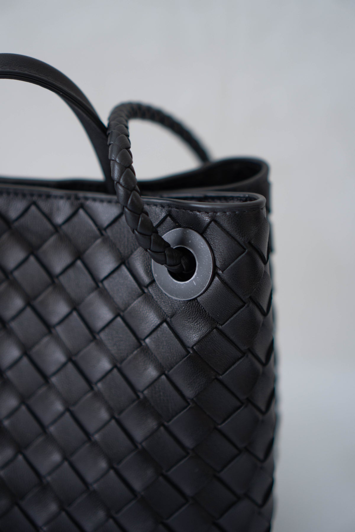 Andiamo Small Bag – Black Intrecciato Nappa Leather in Gold Hardware