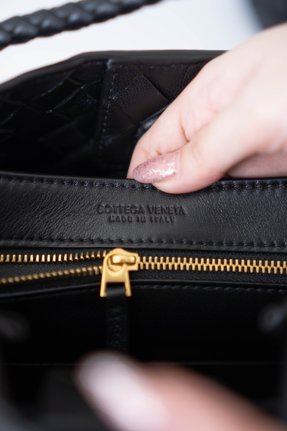 Andiamo Small Bag – Black Intrecciato Nappa Leather in Gold Hardware
