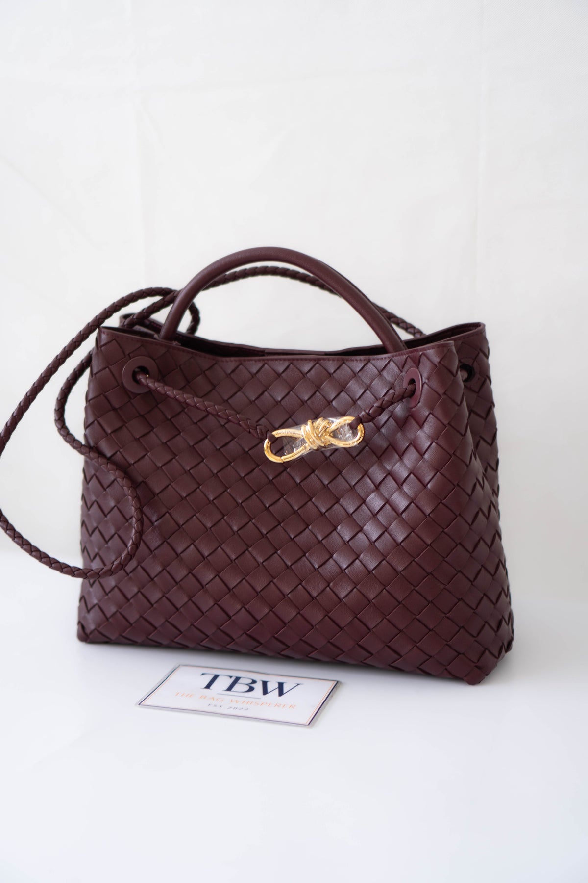 Andiamo Medium Bag – Burgundy Intrecciato Nappa Leather in Gold Hardware