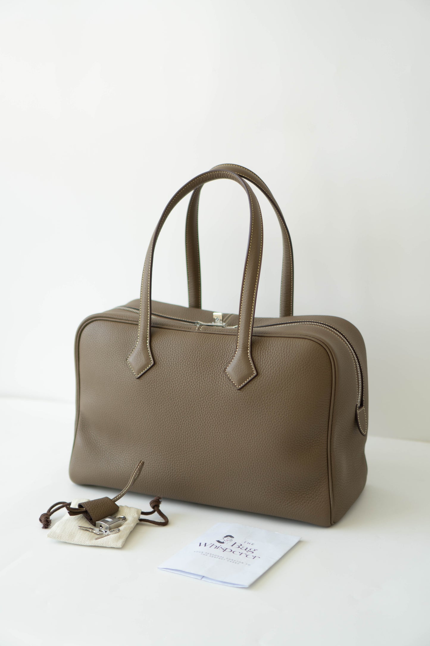 Victoria II 35 in Etoupe Taurillon Clemence with Palladium Hardware