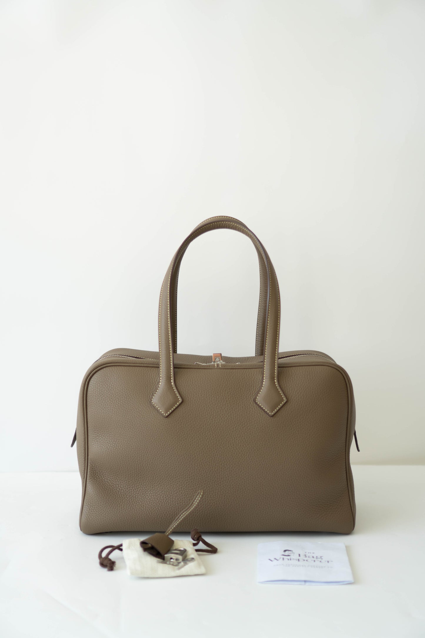 Victoria II 35 in Etoupe Taurillon Clemence with Palladium Hardware