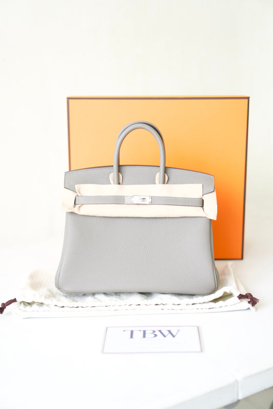 BK 25 – Gris Meyer Togo Leather with Palladium Hardware