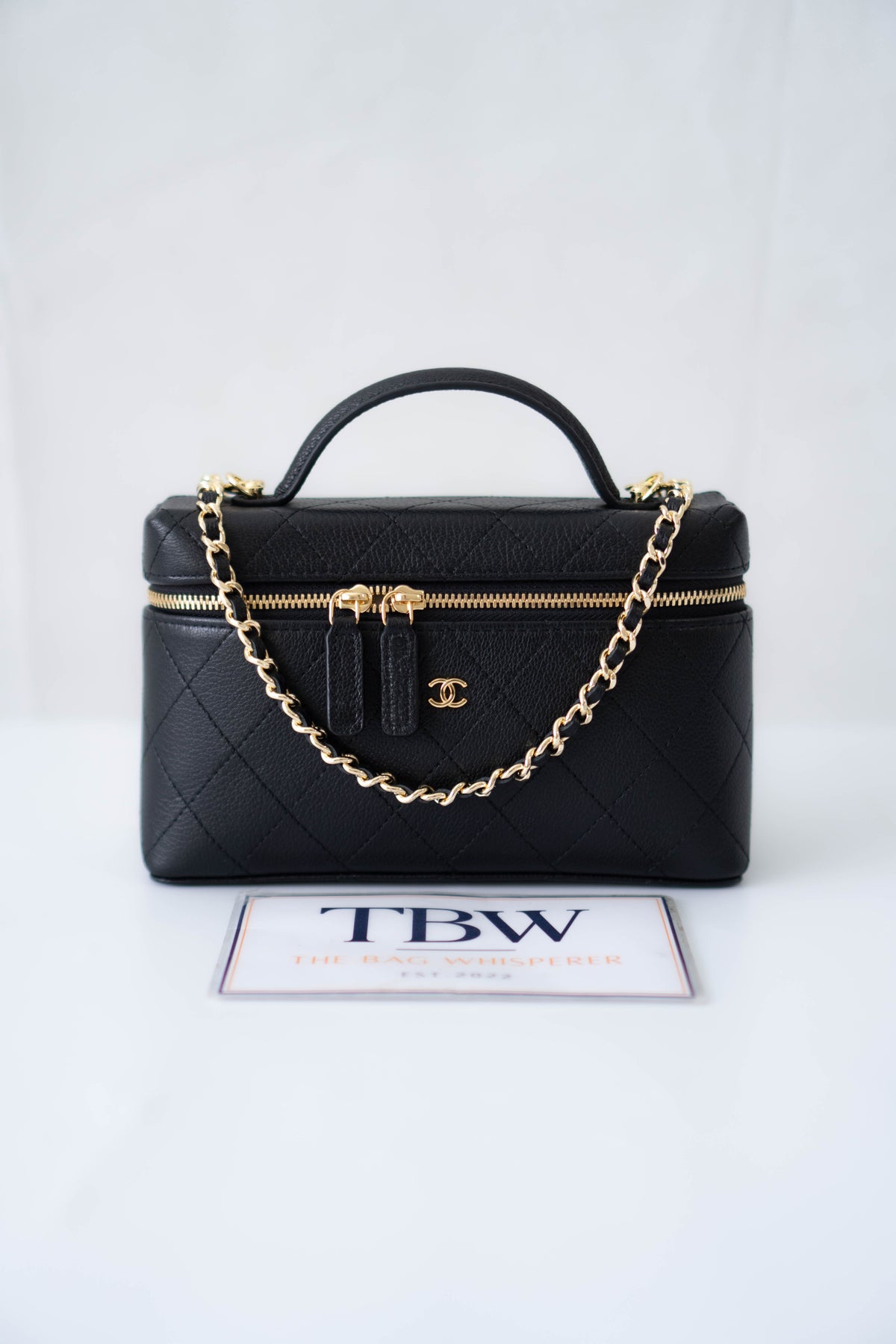 CC Vanity Case with Top Handle Small – Black Caviar Leather with Gold Hardware