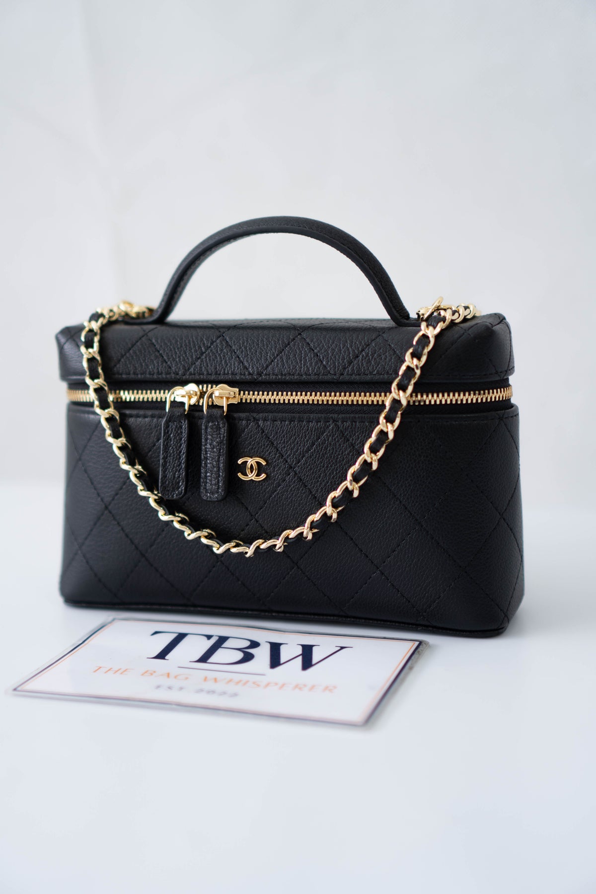 CC Vanity Case with Top Handle Small – Black Caviar Leather with Gold Hardware