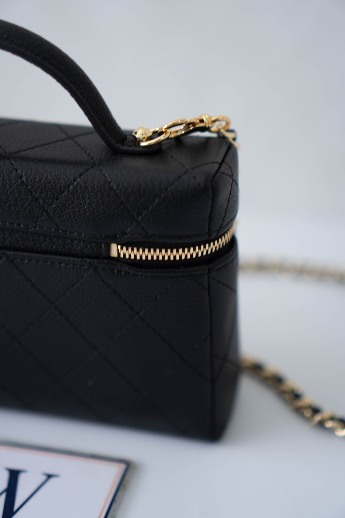 CC Vanity Case with Top Handle Small – Black Caviar Leather with Gold Hardware
