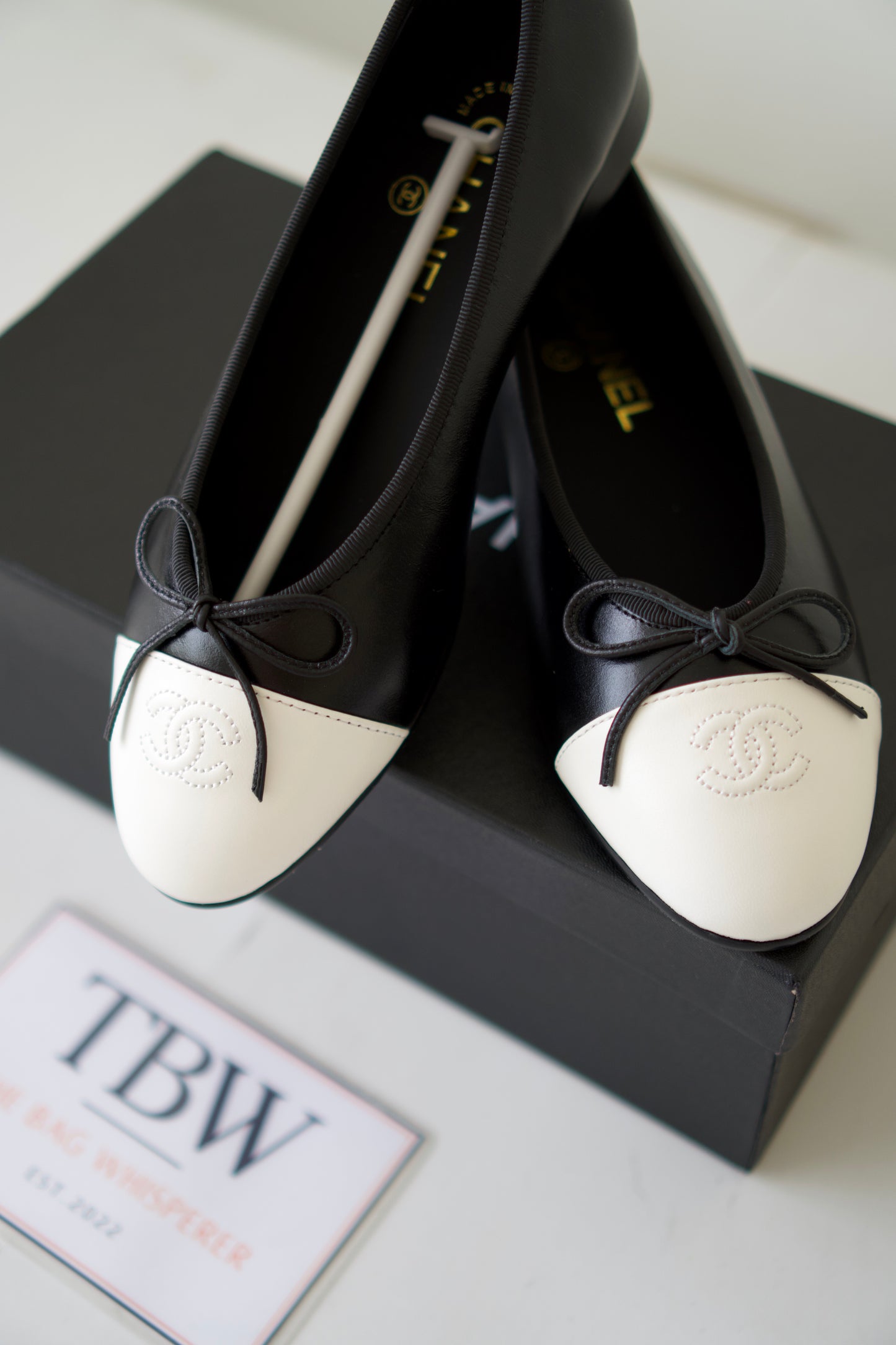 Classic Two-Tone Ballet Flats – Black & White Lambskin