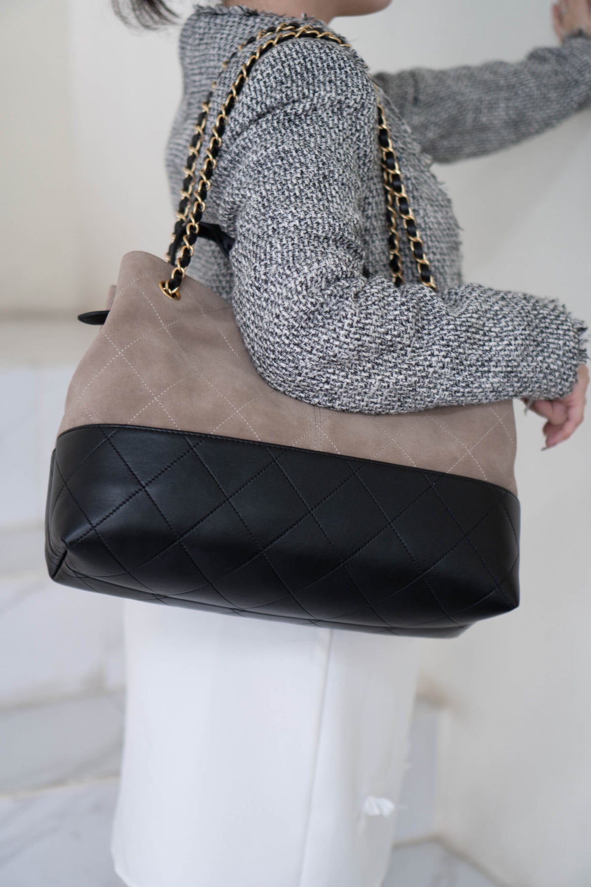 CC Large Hobo Bag – Taupe Suede & Black Calfskin