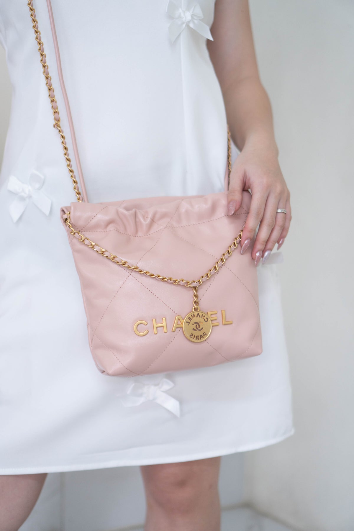 CC 22 Mini Handbag – Light Pink Shiny Calfskin in Gold Hardware