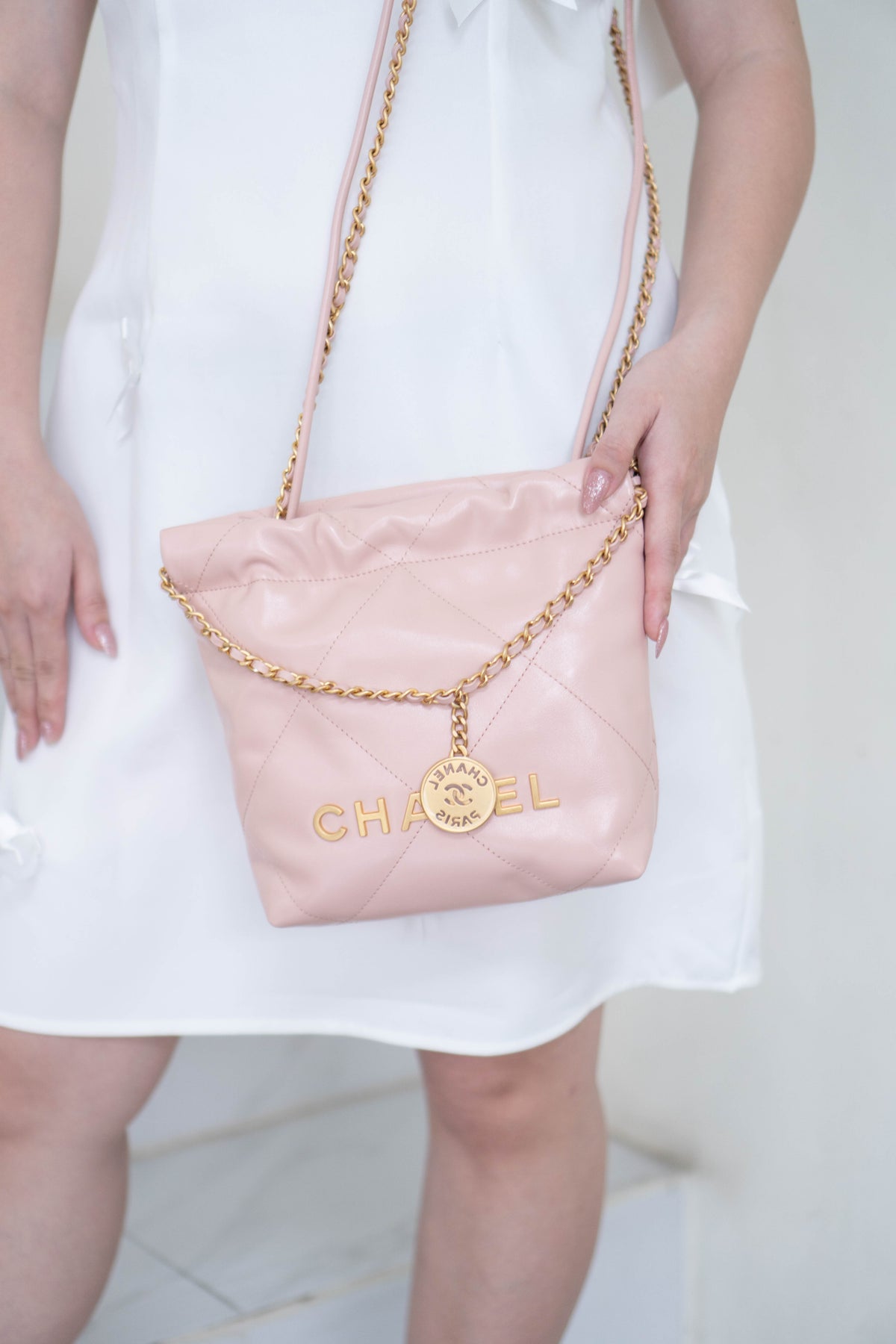 CC 22 Mini Handbag – Light Pink Shiny Calfskin in Gold Hardware