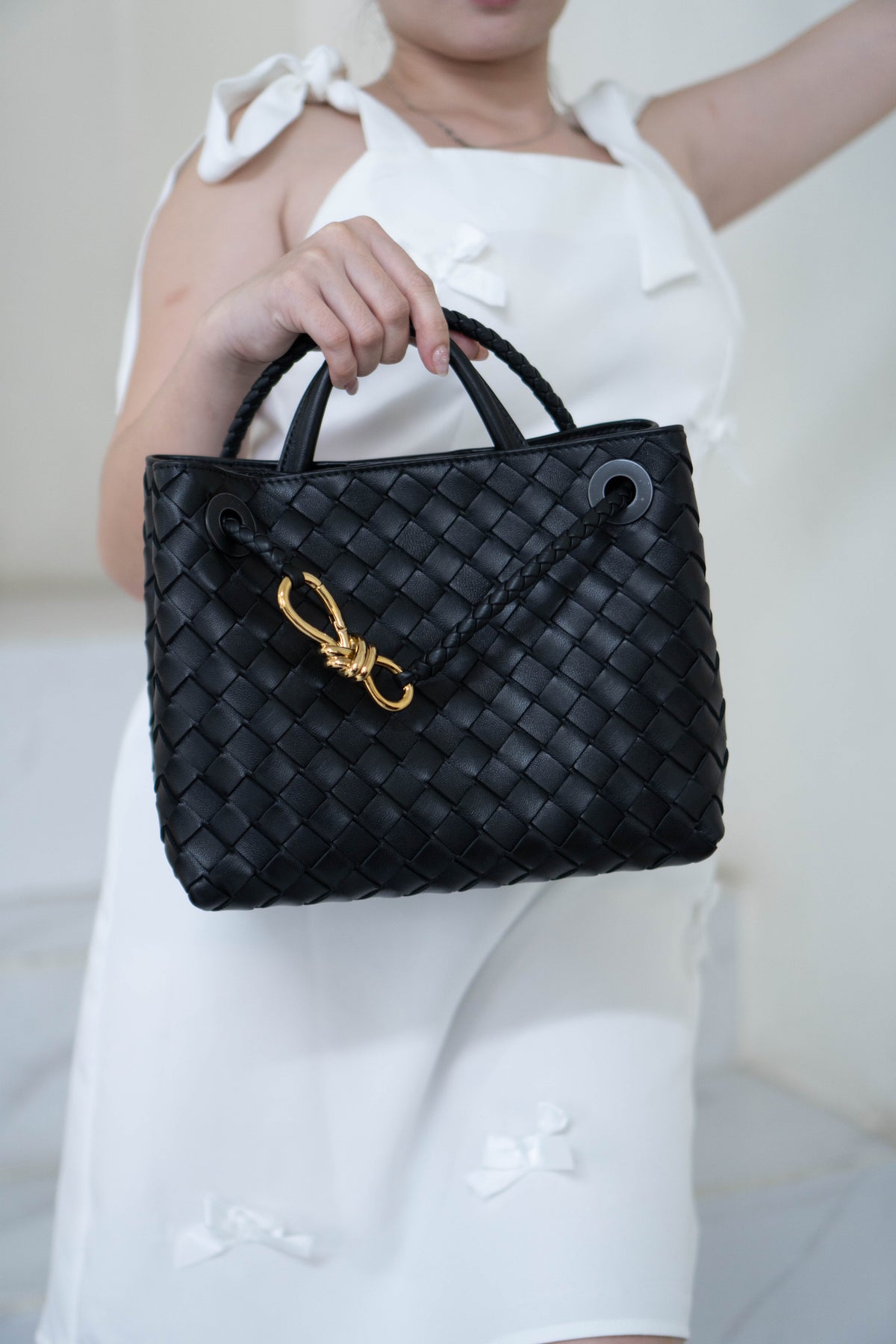 Andiamo Small Bag – Black Intrecciato Nappa Leather in Gold Hardware