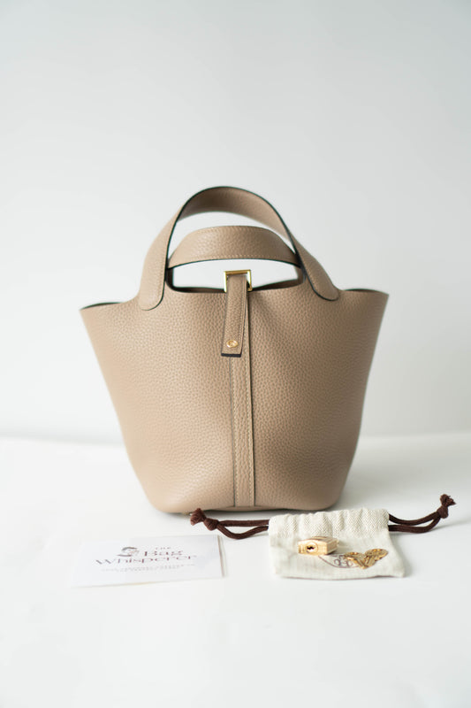 Pico 18 clemence in Gris Tourterelle with Gold Hardware