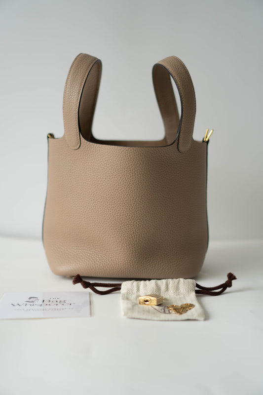 Pico 18 clemence in Gris Tourterelle with Gold Hardware