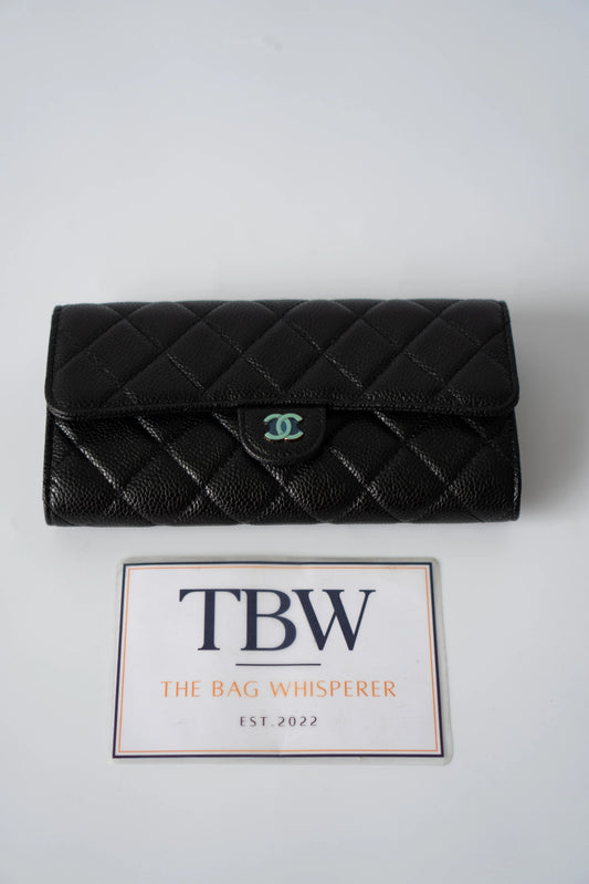 Classic Bi-Fold Wallet – Black Caviar with Gold Hardware