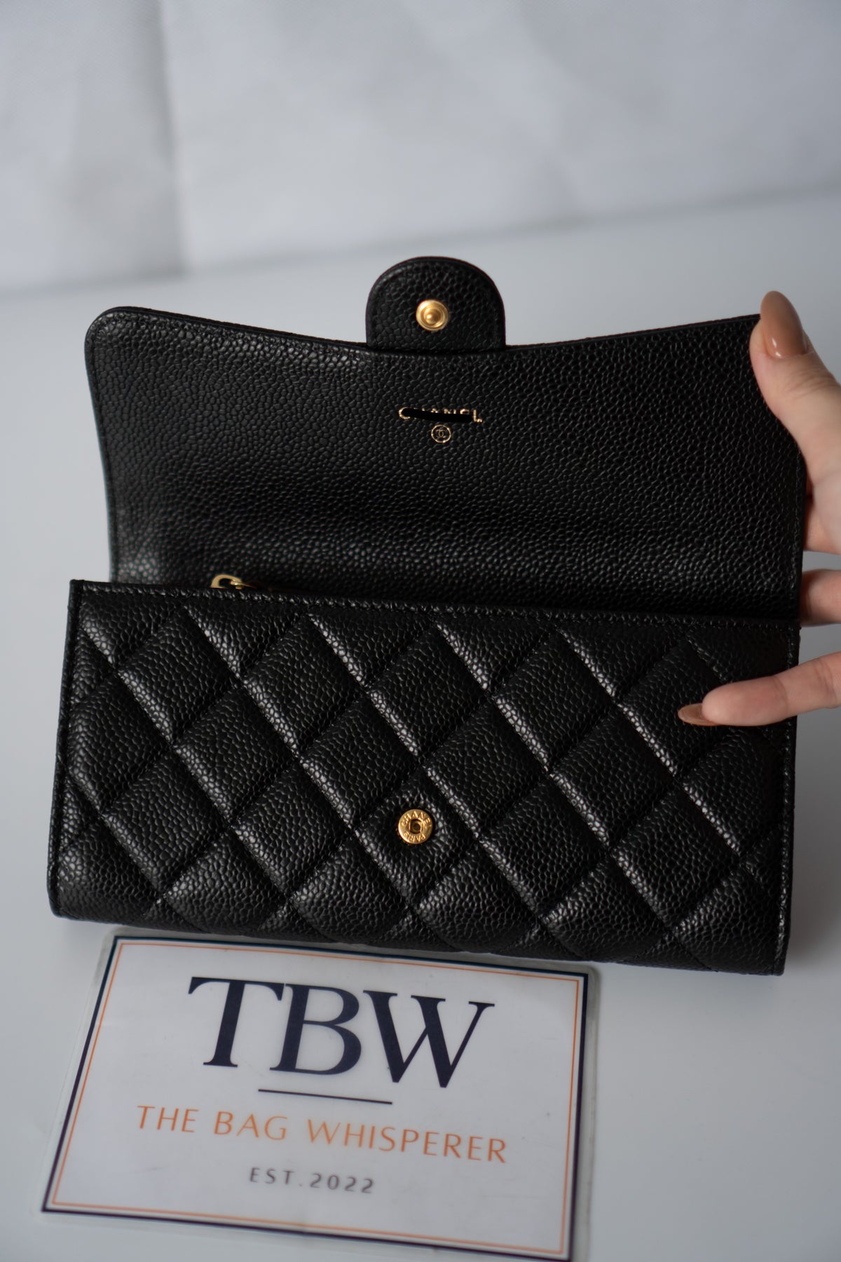 Classic Bi-Fold Wallet – Black Caviar with Gold Hardware