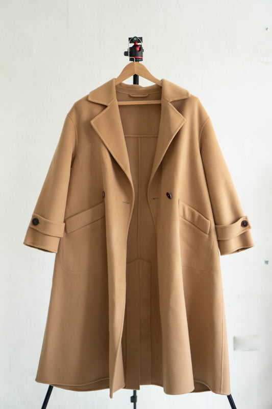 long camel-colored double-faced wool coat