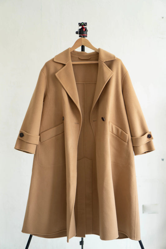 long camel-colored double-faced wool coat