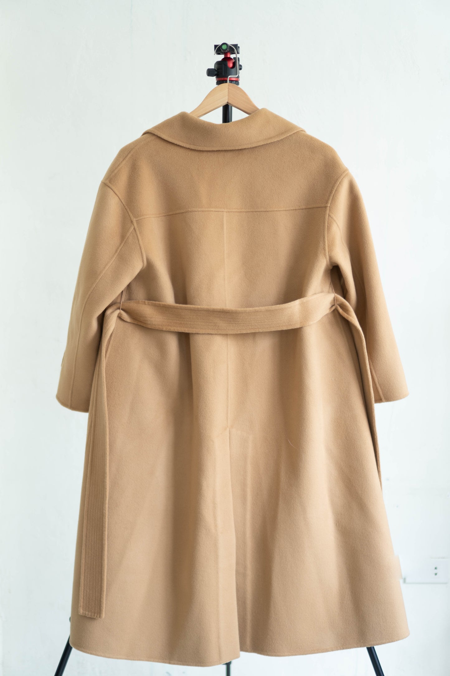 long camel-colored double-faced wool coat