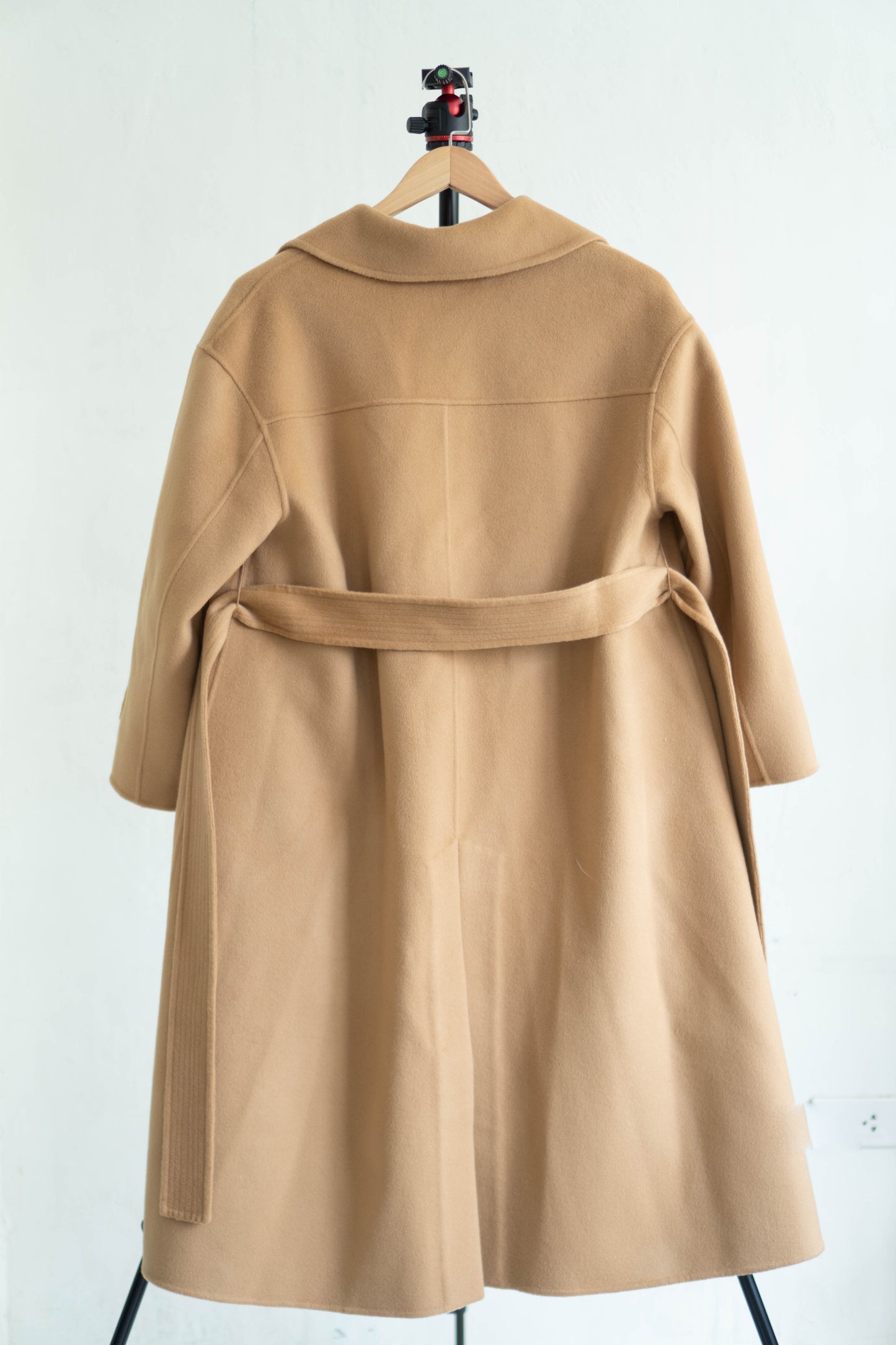 long camel-colored double-faced wool coat