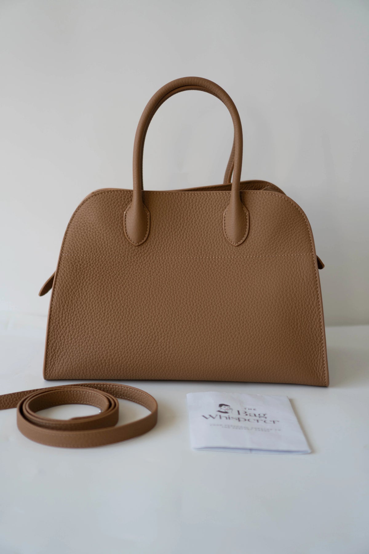 Margaux 12 matte grained calfskin leather in Light Camel