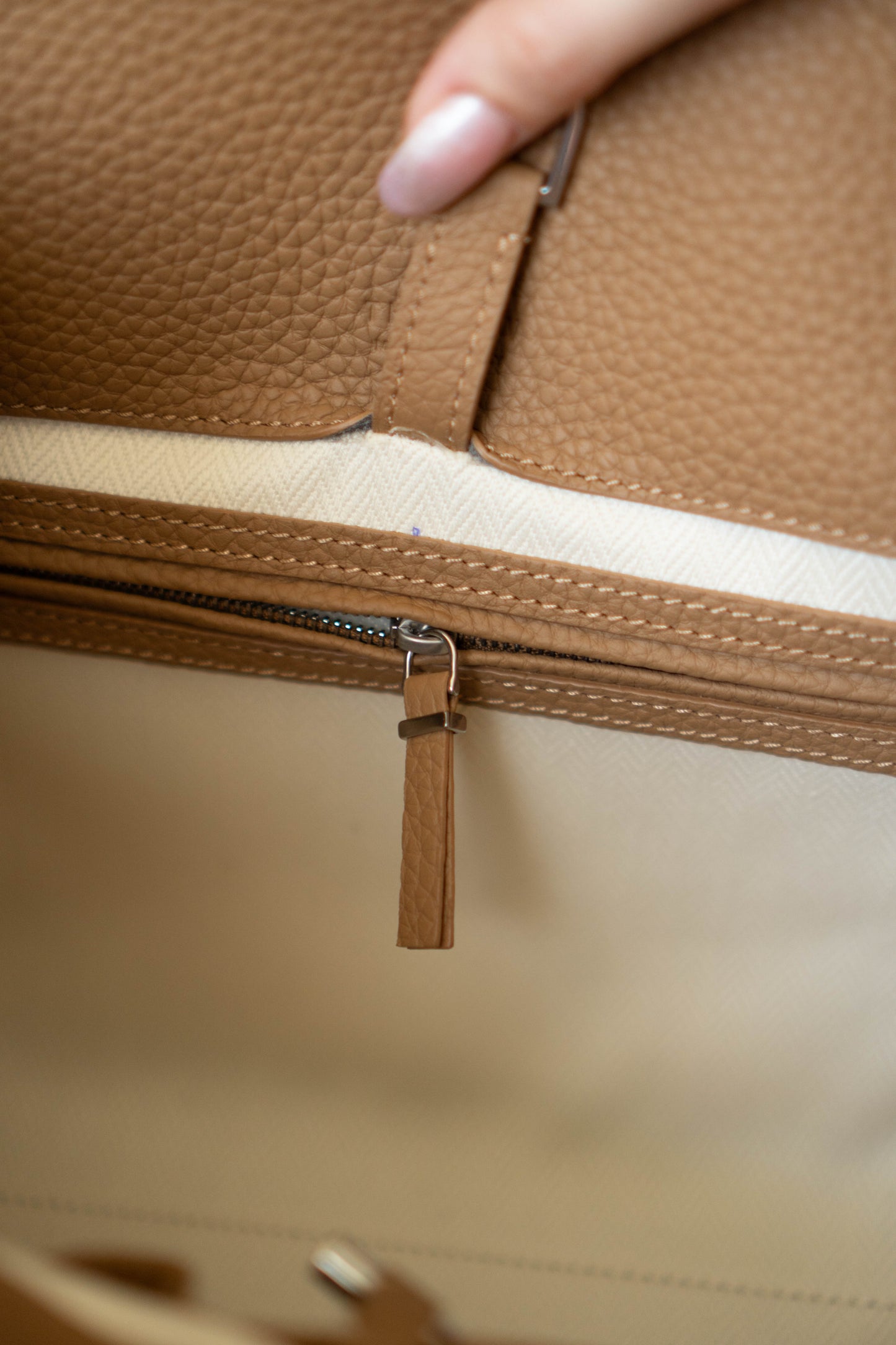 Margaux 12 matte grained calfskin leather in Light Camel
