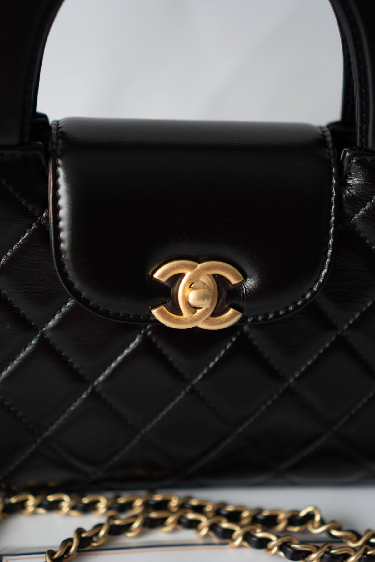 CC Kelly Quilted Top Handle Bag – Black Lambskin with Gold Hardware