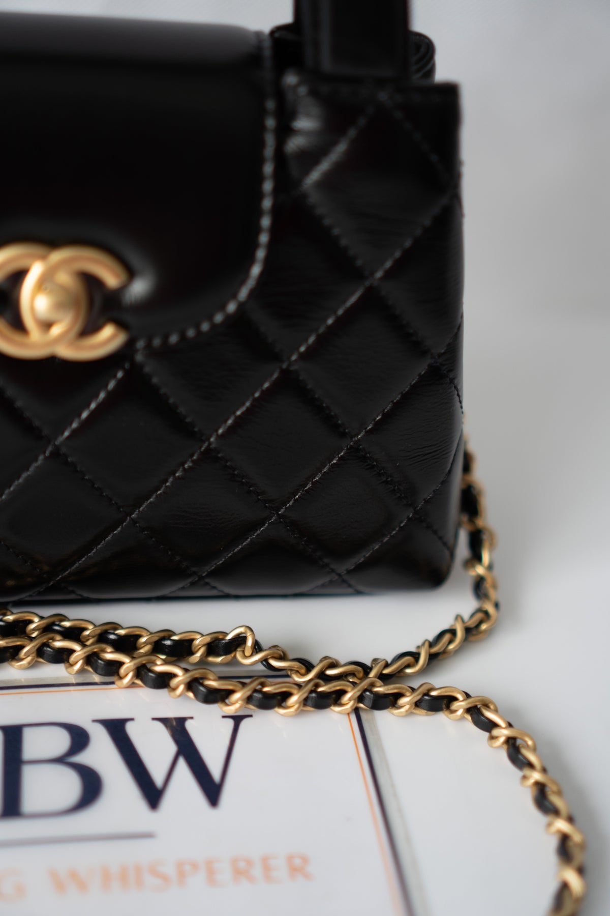 CC Kelly Quilted Top Handle Bag – Black Lambskin with Gold Hardware