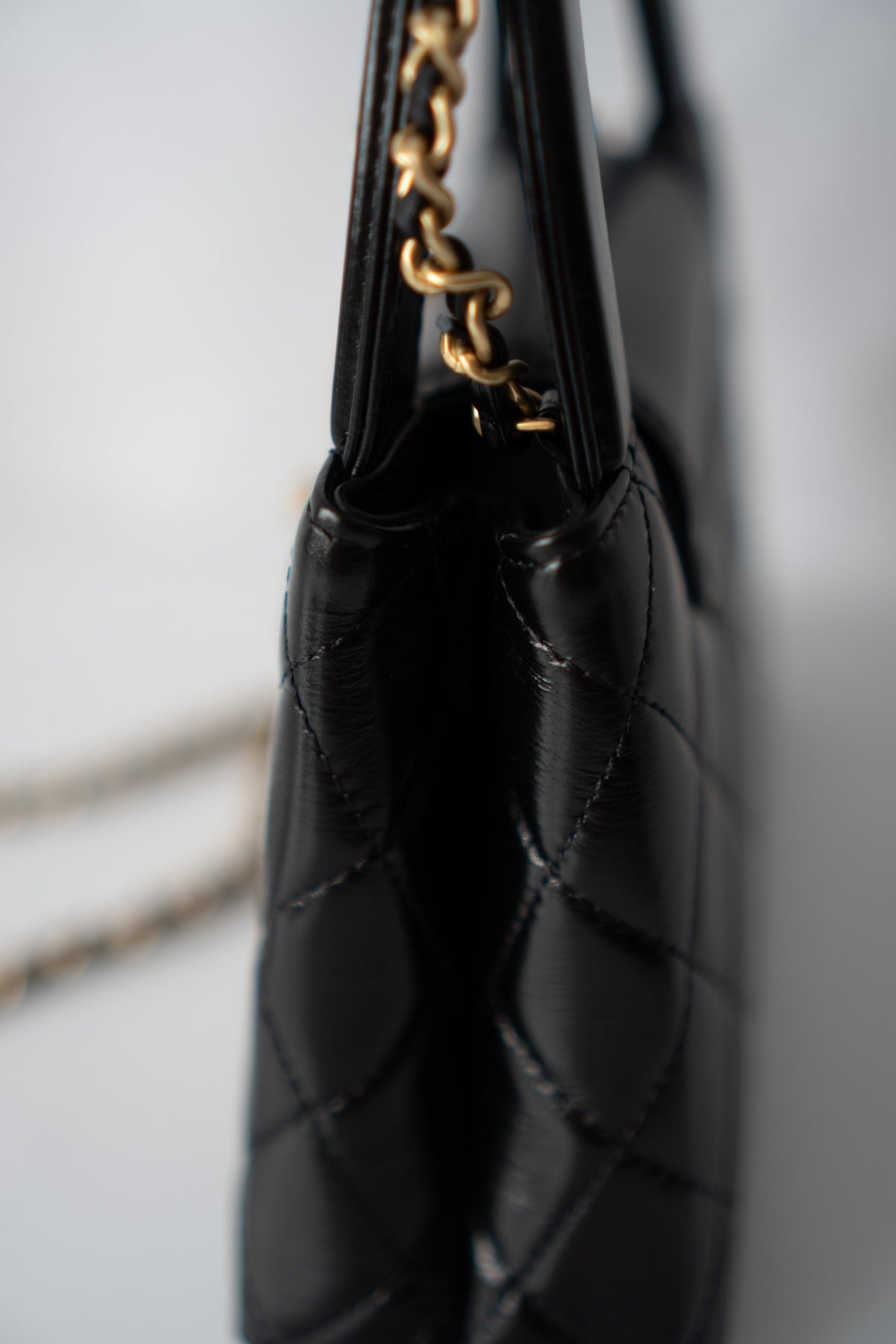 CC Kelly Quilted Top Handle Bag – Black Lambskin with Gold Hardware