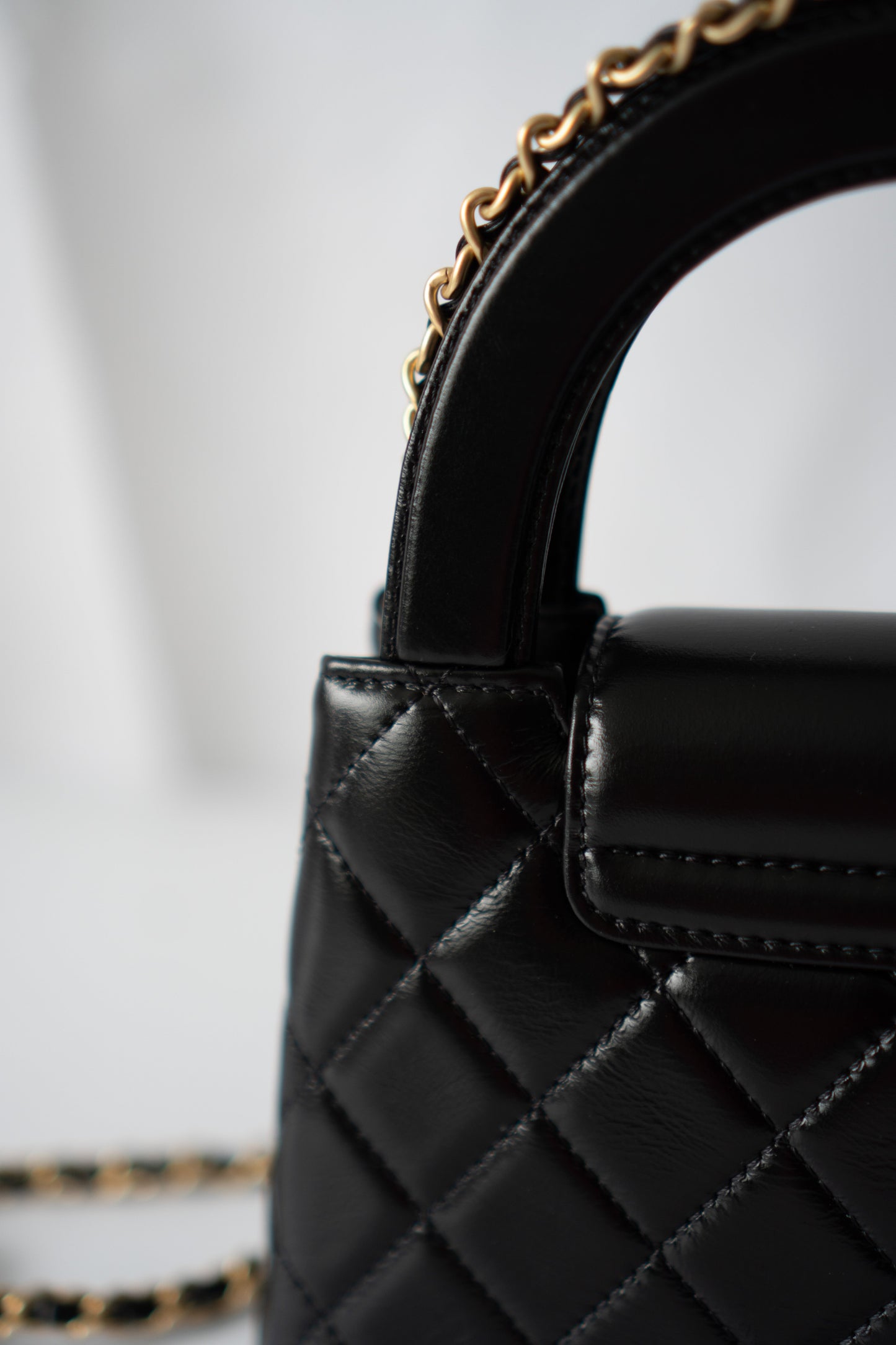 CC Kelly Quilted Top Handle Bag – Black Lambskin with Gold Hardware