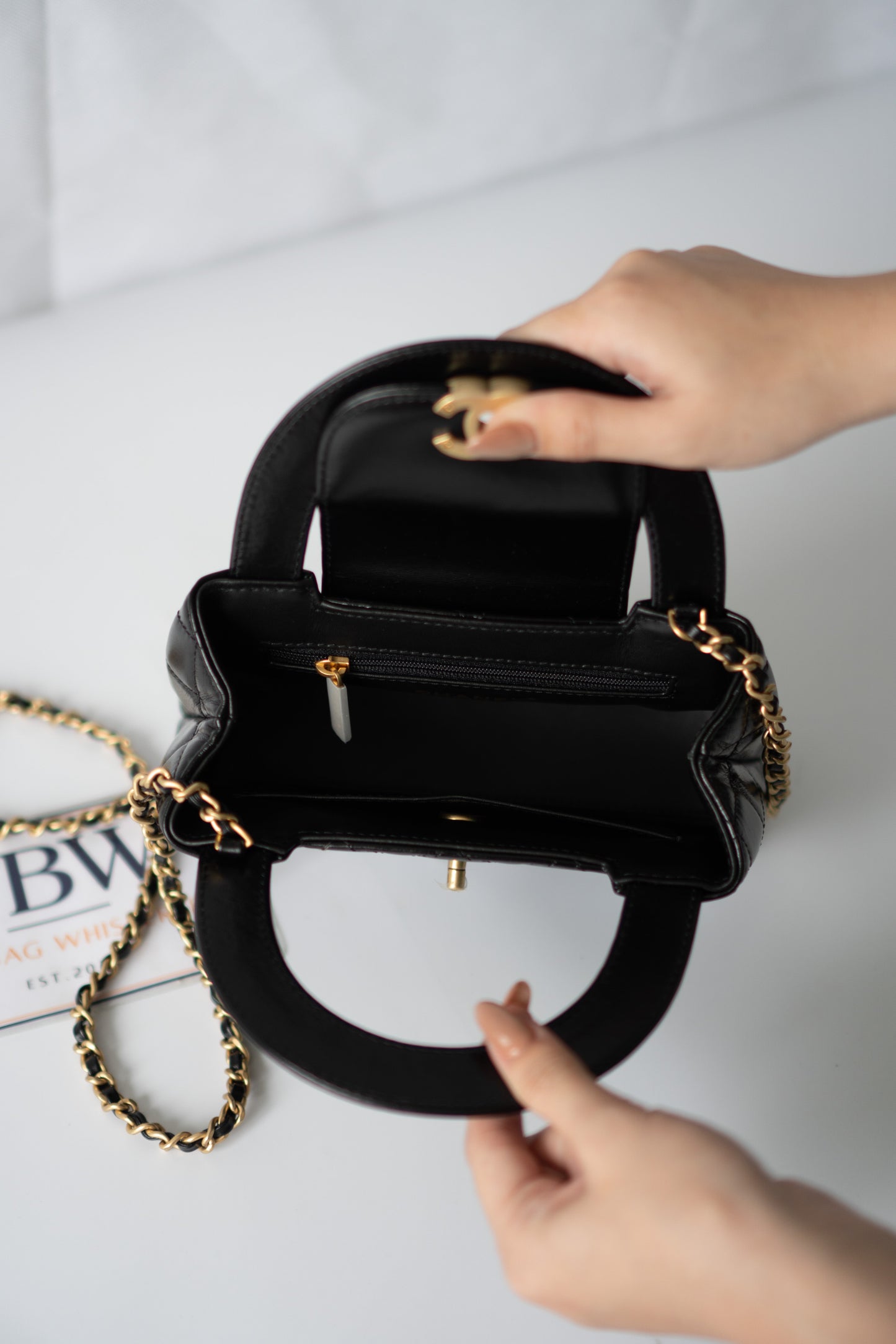 CC Kelly Quilted Top Handle Bag – Black Lambskin with Gold Hardware