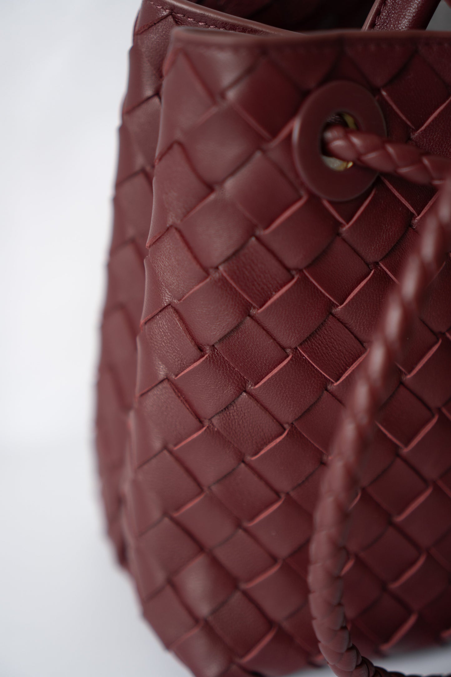 Small Woven Top Handle Bag – Burgundy Nappa Leather  Details: