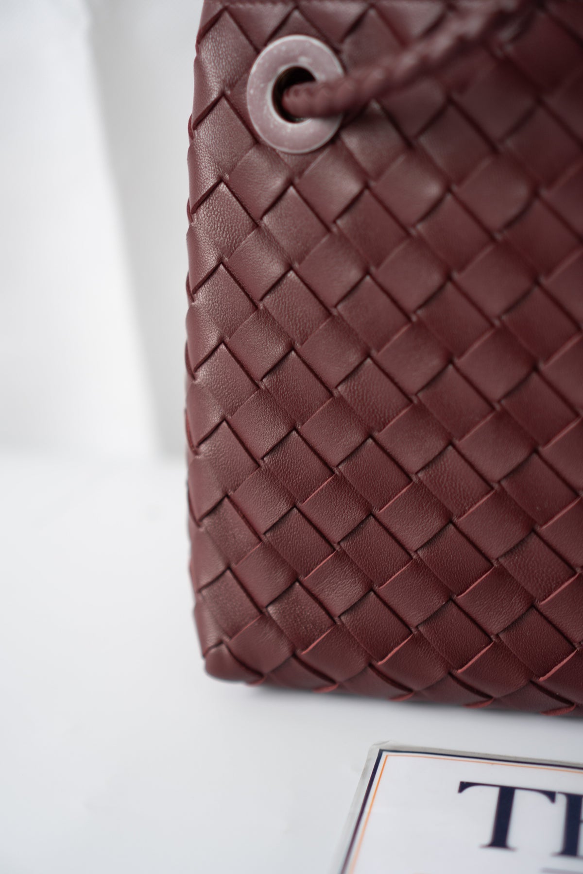 Small Woven Top Handle Bag – Burgundy Nappa Leather  Details: