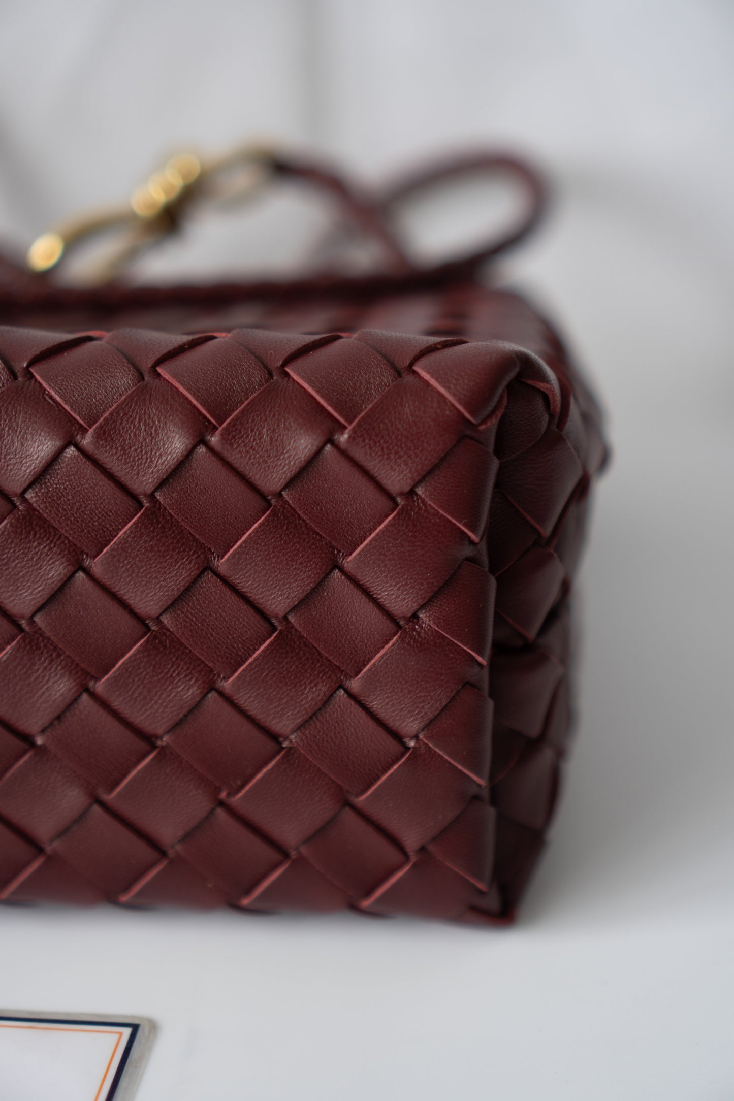 Small Woven Top Handle Bag – Burgundy Nappa Leather  Details: