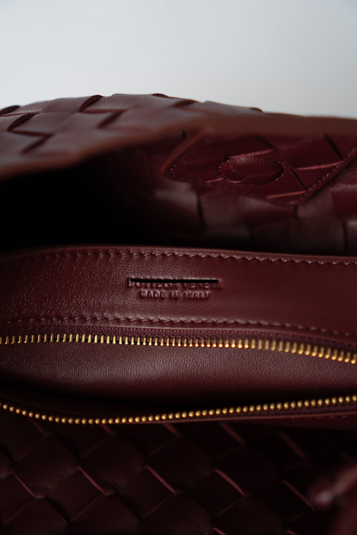 Small Woven Top Handle Bag – Burgundy Nappa Leather  Details: