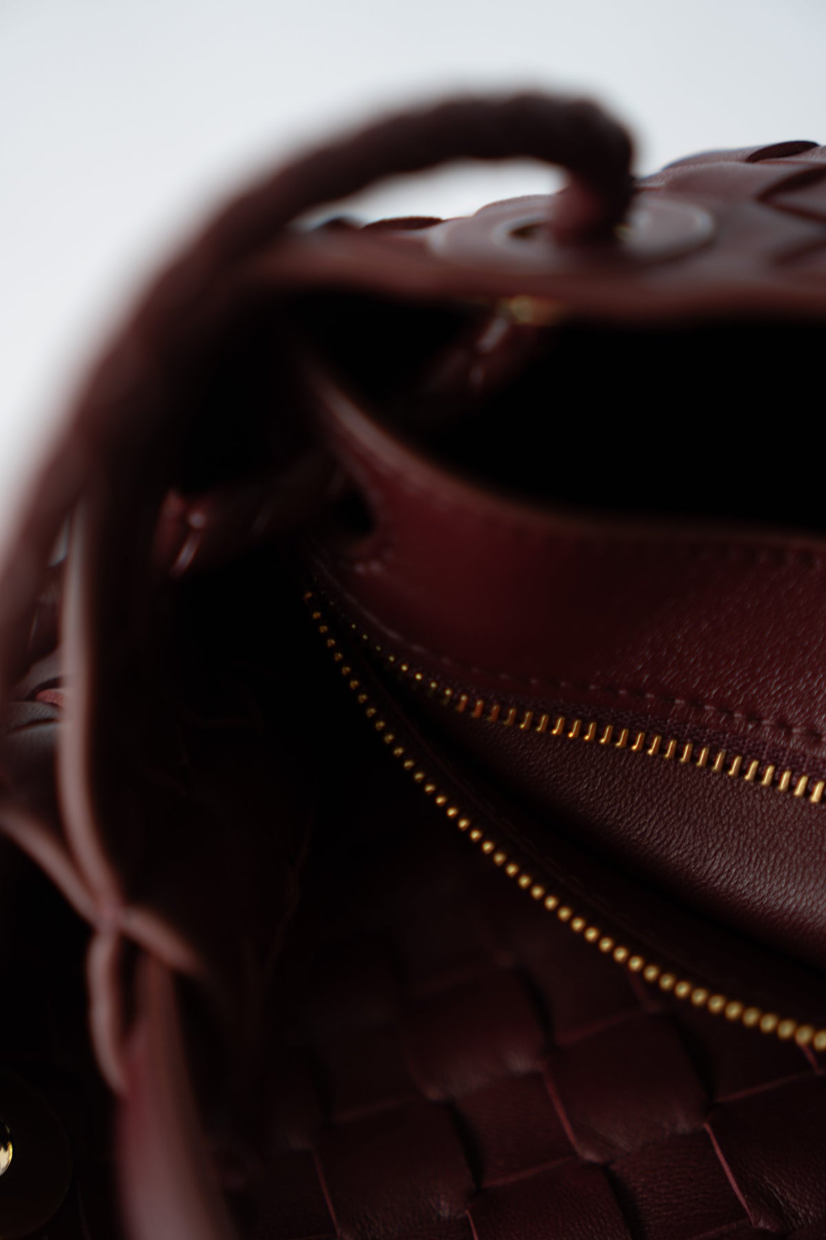 Small Woven Top Handle Bag – Burgundy Nappa Leather  Details: