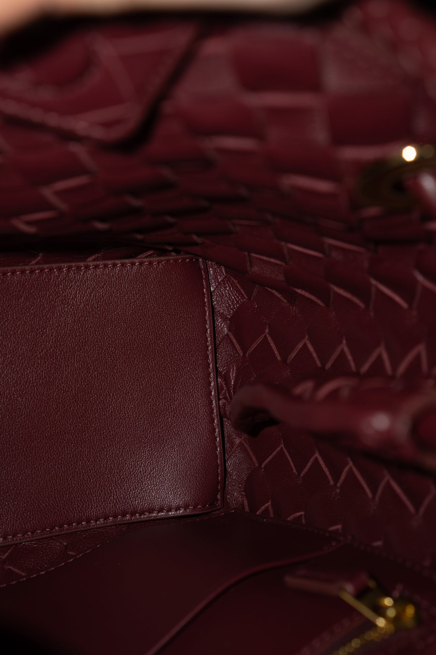 Small Woven Top Handle Bag – Burgundy Nappa Leather  Details: