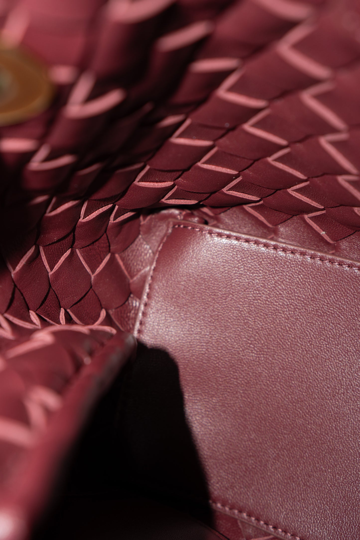 Small Woven Top Handle Bag – Burgundy Nappa Leather  Details: