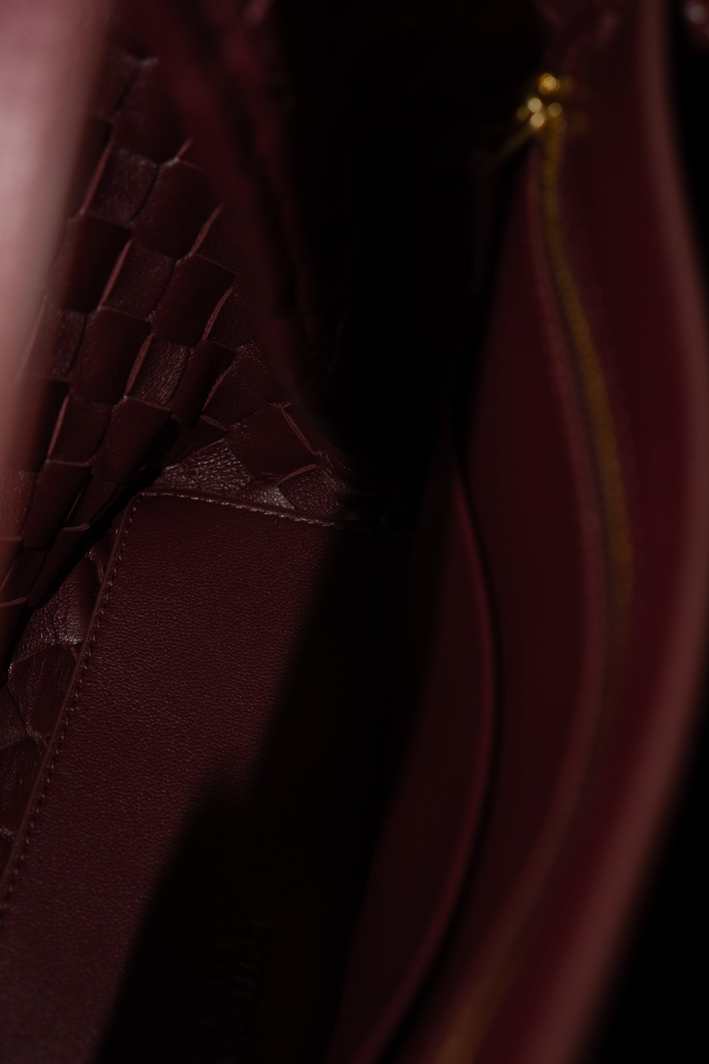 Small Woven Top Handle Bag – Burgundy Nappa Leather  Details: