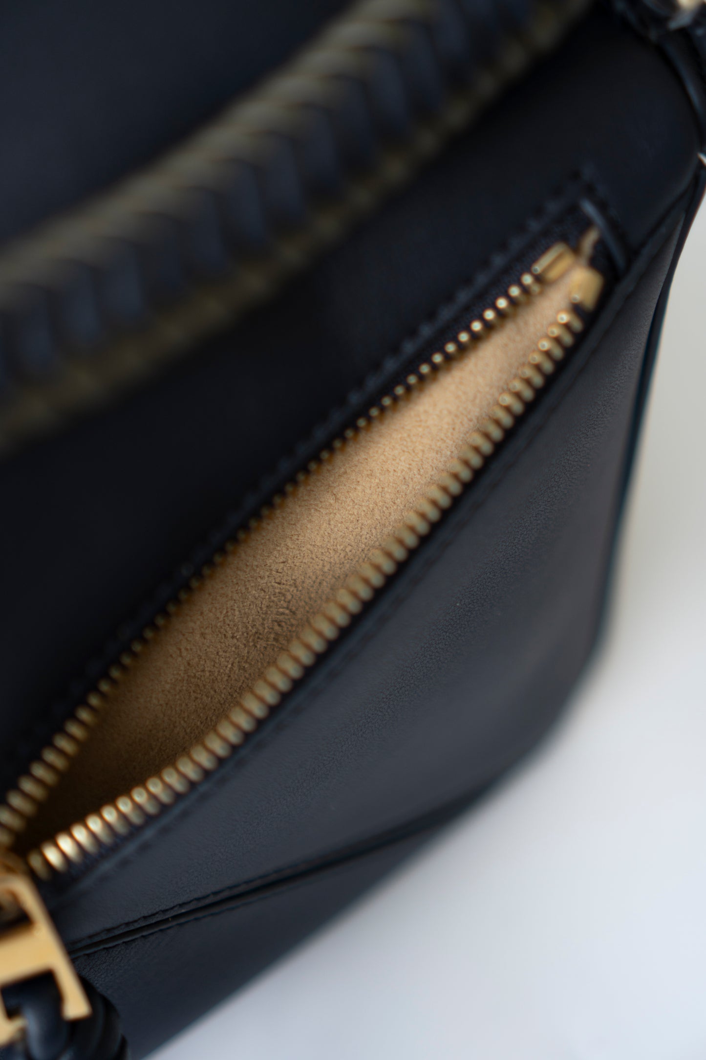 Puzzle Bag with Woven Top Handle in Dark Ink / Dark Khaki