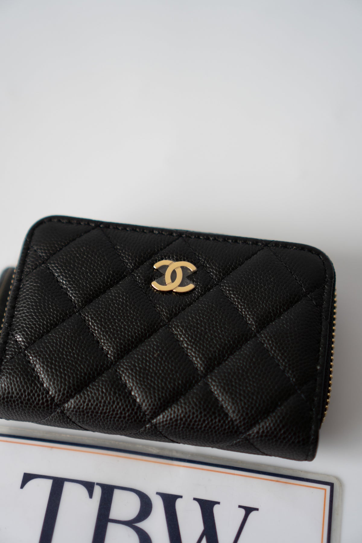 Quilted Zip-Around Card & Coin Wallet – Black Caviar with Gold Hardware