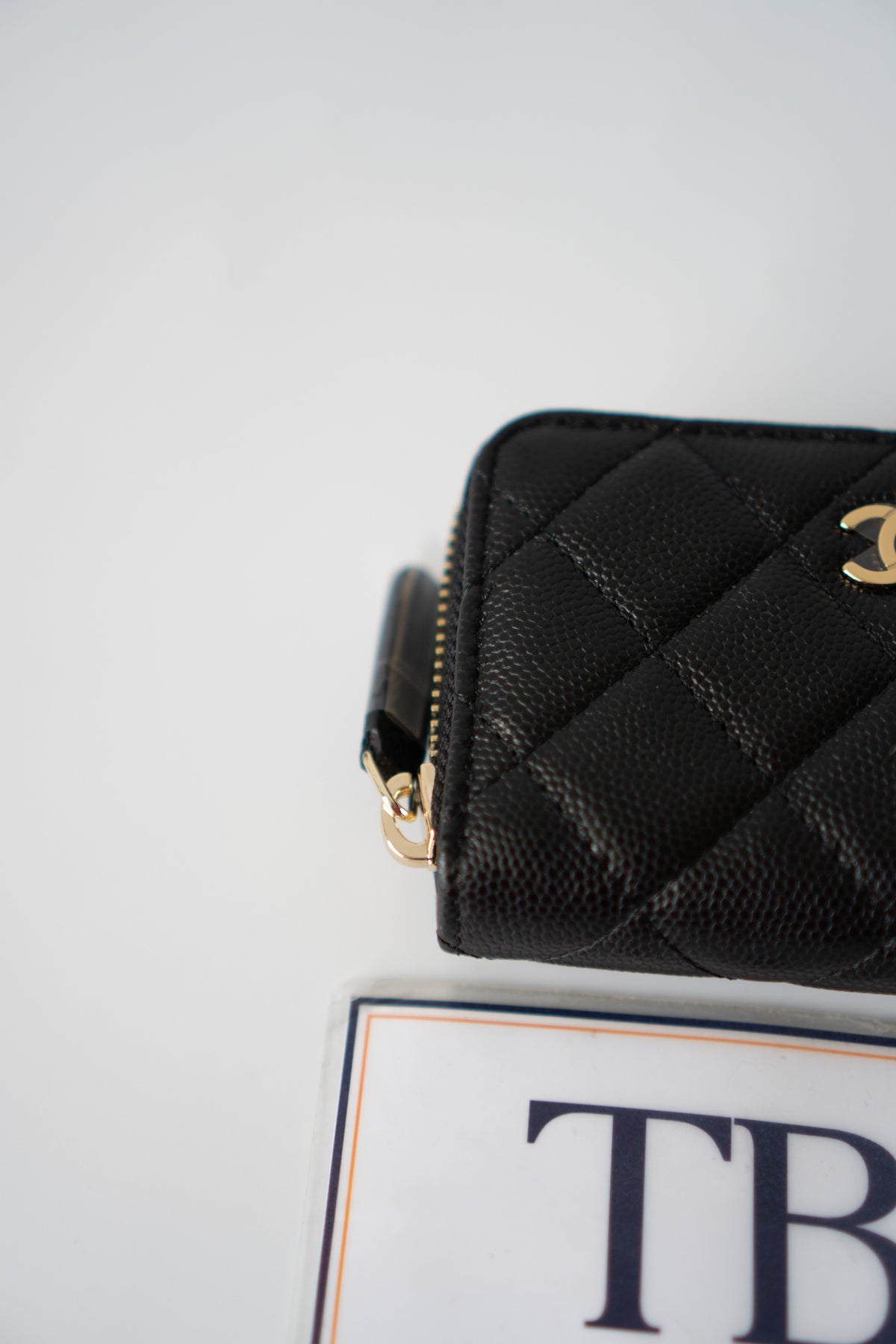 Quilted Zip-Around Card & Coin Wallet – Black Caviar with Gold Hardware