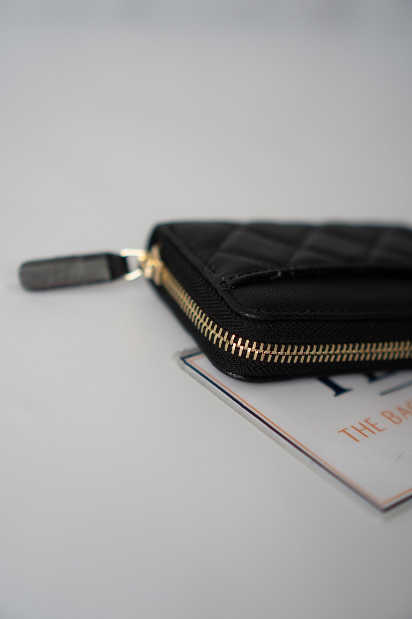 Quilted Zip-Around Card & Coin Wallet – Black Caviar with Gold Hardware