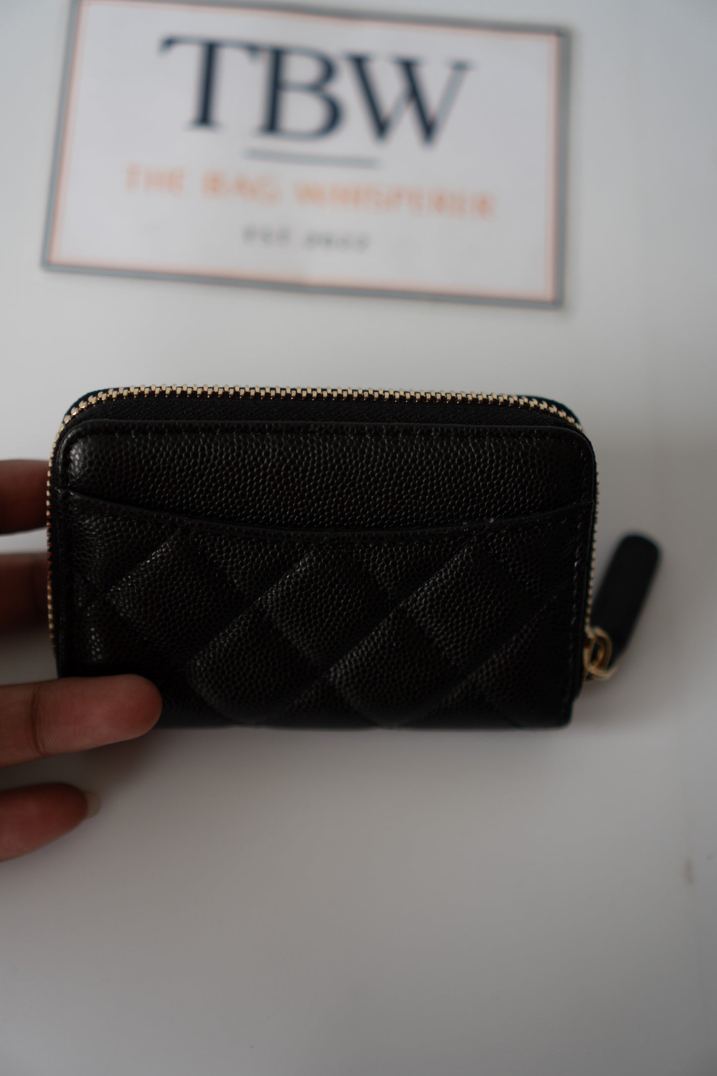 Quilted Zip-Around Card & Coin Wallet – Black Caviar with Gold Hardware