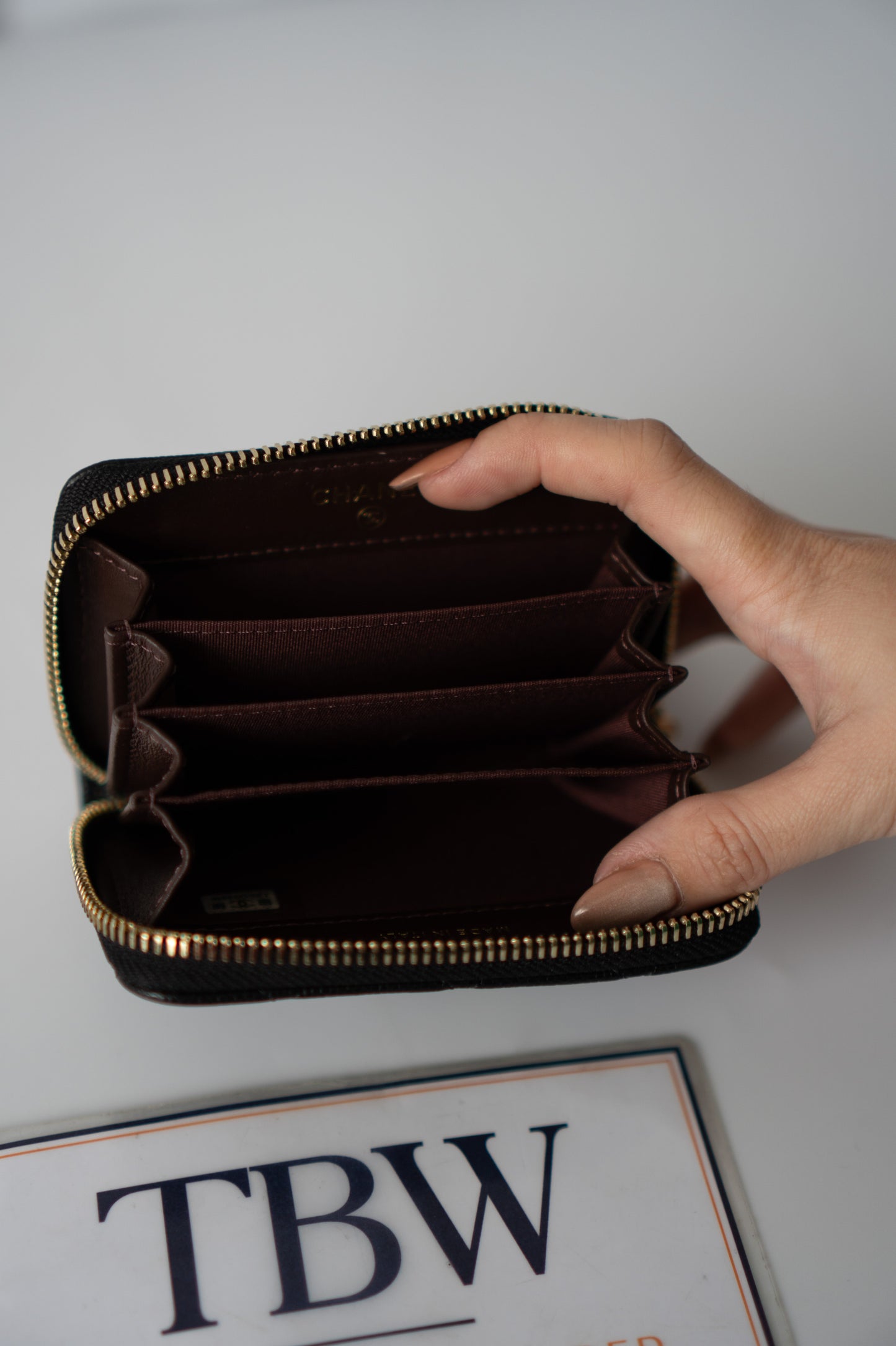 Quilted Zip-Around Card & Coin Wallet – Black Caviar with Gold Hardware