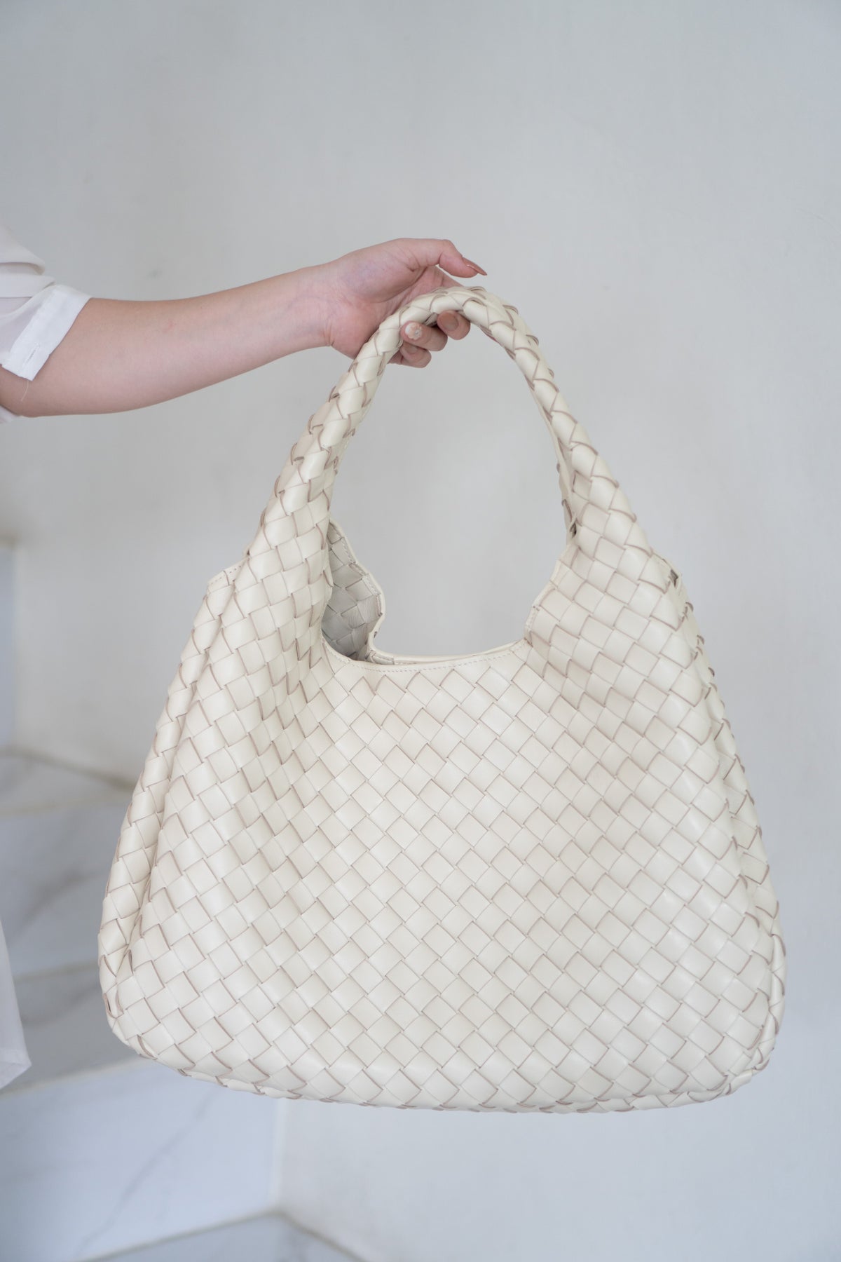 Woven Hobo Bag – Cream Lambskin