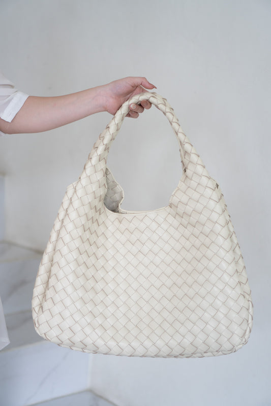 Woven Hobo Bag – Cream Lambskin