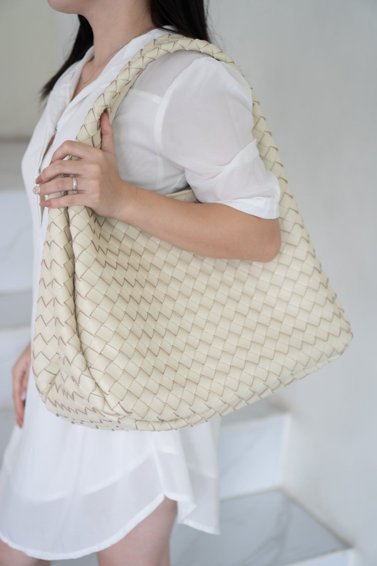Woven Hobo Bag – Cream Lambskin