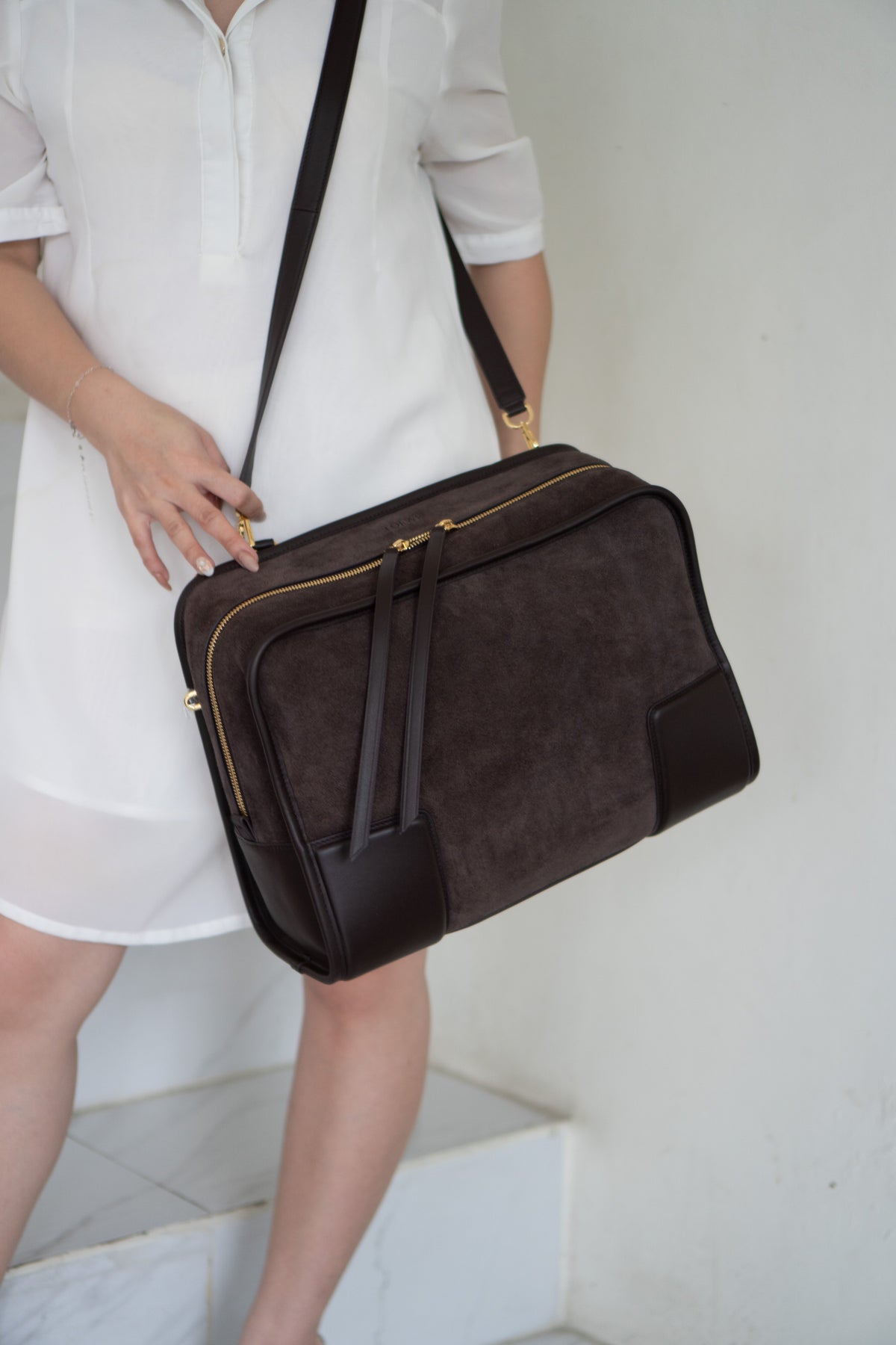 Amazona Large Suede Top Handle Bag – Dark Chocolate Brown