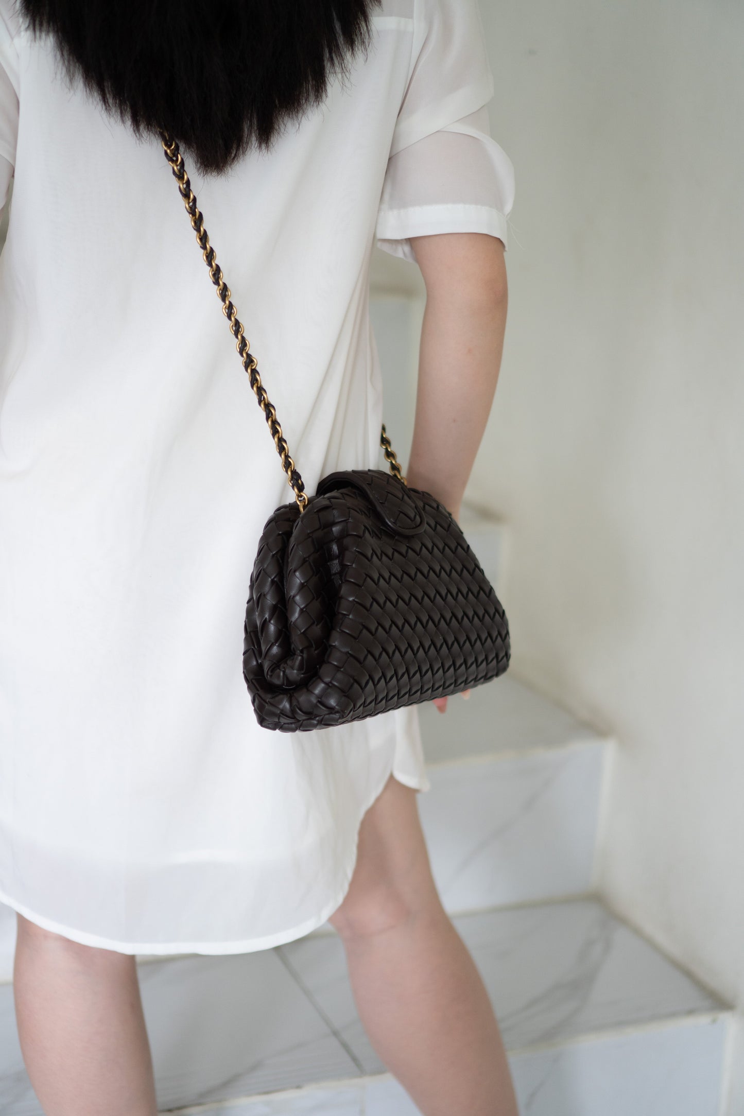 Lauren Woven Clutch Bag with Chain – Fondant Lambskin